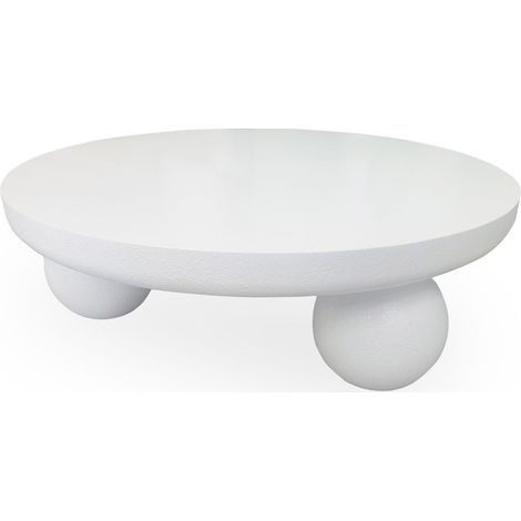 Cotecosy – Table basse ronde 100cm – Finition blanc texturé mat – Structure bois MDF – Style contemporain et sculptural (1/5)