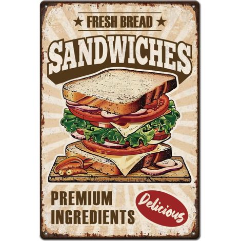 Plaque Metal Vintage Rétro pour Sandwich Plaque Decorative Metal Plaque Murale Decorative Restaurants Restauration Rapide Café Bar Plaque en Métal Vintage (1/5)