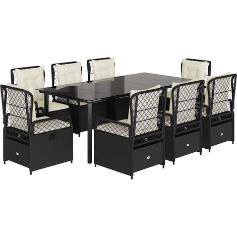 Maison Exclusive - Set da Pranzo da Giardino 9 pz con Cuscini Nero in Polyrattan