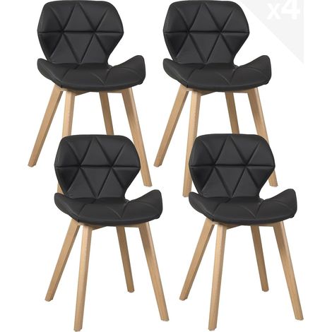 Ensemble de 4 chaises de salle à manger scandinaves, assise rembourrée en similicuir, pieds en bois de hêtre clair FATI (noir) (1/5)