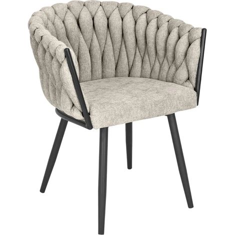 Chaise en tissu maille tressé taupe avec pieds métal noir - BOWI 2 (1/5)