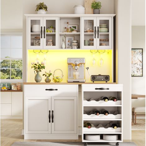 Credenza 140x38x180 cm in MDF bianco, con vano contenitore FLORAGRACE (1/5)