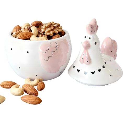 Grand bocal en céramique en forme de poule avec couvercle - Boîte de conservation hermétique pour œufs, en-cas et aliments secs (1/5)