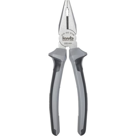 Pince combinée 200 mm, acier carbone anti-reflets, poignées bi-matière, zones trempées pour prise solide, selon norme DIN ISO 5748 (1/4)