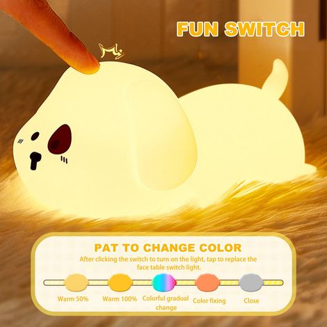 Veilleuse En Silicone - Design Chiot - Batterie 1200 mAh - Minuterie Auto-Extinction 15/30/60 Min - Toucher Tactile - Blanc Chaud Et Couleurs - 1 Pièce (1/5)