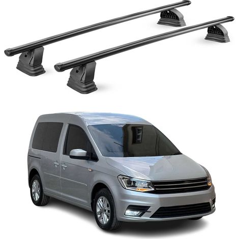 OMAC Barres de toit transversales en acier pour VW Caddy 2015-2020 – TÜV / DIN 75302:2019 – Antivol inclus – Rainure en T (accessoires) – Charge max 75 kg – 2 barres – Noir (1/4)