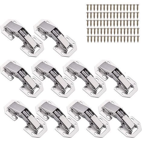 Paquete de 10 bisagras de cierre suave con 80 tornillos - amortiguación hidráulica para armarios de cocina y muebles (1/5)