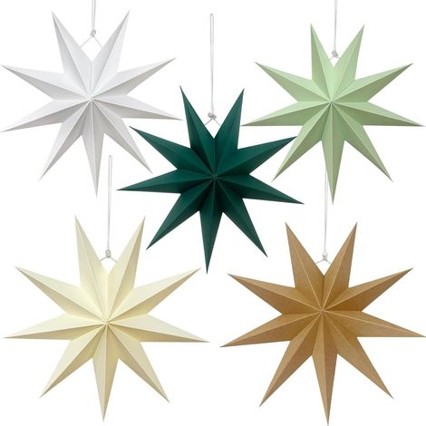 Lot de 5 étoiles de Noël en papier – 30 cm – Étoiles pliantes – Décorations de table pour Noël, chambre, mariage, anniversaire (1/5)