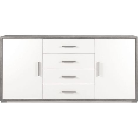 Madia con 2 ante e 4 cassetti centrali 174 cm in melaminico Quercia Bianco - VALE (1/3)