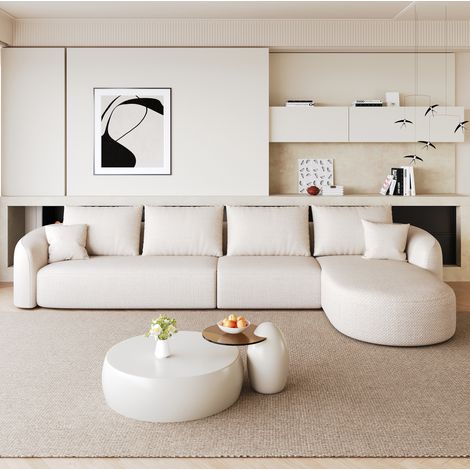 Divano angolare modulare 336 cm bianco in tessuto con struttura senza telaio e senza montaggio (1/5)