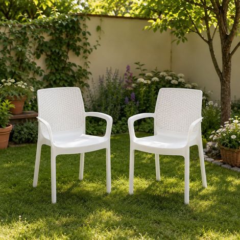 Gartenstuhl Mattagga, 2 Stühle, Wasserdicht Made in Italy, Stapelbar, Weiß (1/3)