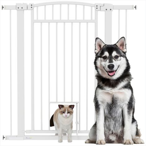 Chatière Barrière pour chien ajustable 76-104 cm avec Acier Blanc (1/5)