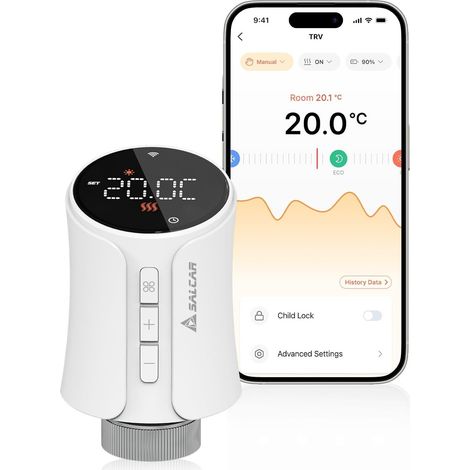 SALCAR Smartes Heizkörperthermostat Smart WiFi Thermostat Heizung Kompatibel mit Amazon Alexa & Google Home Programmierbar Heizungsthermostat Tuya Smartes Heizkörper kein Gateway erforderlich (1/5)
