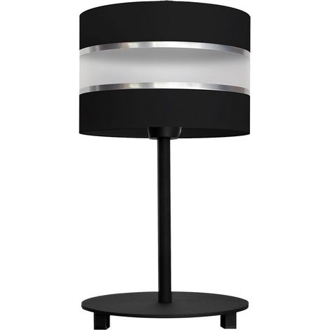 Helam HELEN Lampe de table avec abat-jour rond noir, argent 20cm