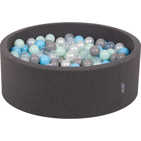 Piscine sèche ronde en mousse KiddyMoon avec balles, 7 cm de diamètre et 90 x 30 cm de hauteur, pour l'éveil sensoriel. (1/4)