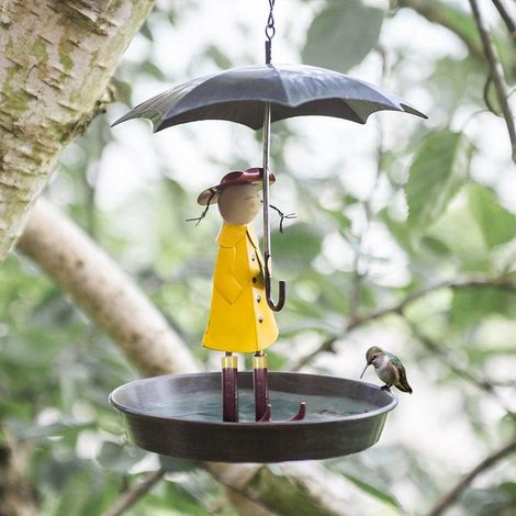 Mangeoire Pour Oiseaux - Support En Métal Avec Design Parapluie Et Fillette - Extérieur Jardin - 1 Pièce (1/5)
