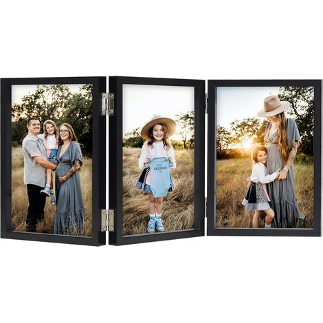 Cadre Photo Triple 10x15 cm en Vrai Verre Cadre 3 Photos Pliable, Noir (1/5)