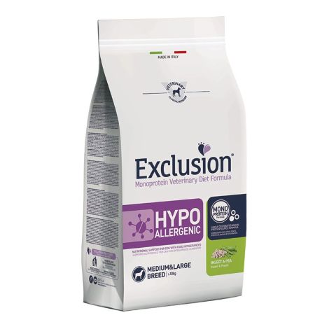 Exclusion Dog Hypoallergenic Adult Medium Large Breed Insetti e Piselli - Sacco 2 Kg - Cibo Secco Cani (1/2)