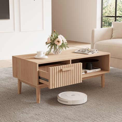 table basse,Table, table basse carrée, style scandinave avec finition bois. 1 tiroir réversible, L100 x l50 x H43 cm (1/5)