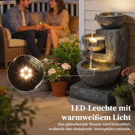 Fontaine d'extérieur 3 étages avec lumière LED, pompe, finition pierre, hauteur réglable, 40 x 37 x 61 cm (1/4)