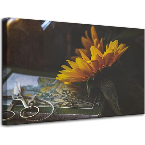 Leinwanddruck Sonnenblume und Buch 80x50 cm