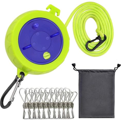1 Corde à linge, 10 m réglable, Polypropylène, 10 Pinces acier, Camping voyage intérieur (1/5)