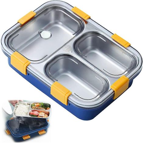 Lunchbox mit Besteck, Bento-Box für Erwachsene, Lunchbox mit 3 Fächern, Lunchbox für Erwachsene