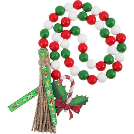 Guirlande de perles en bois décorative avec 2 pompons (1/5)
