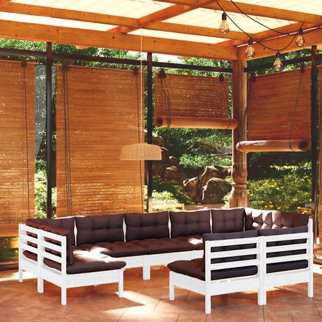 9-tlg. Garten-Lounge-Set mit Kissen Weiß Kiefer Massivholz vidaXL (1/5)