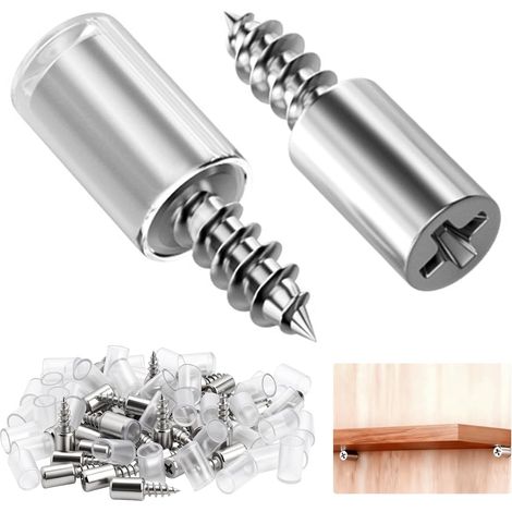 60 x Shelf Support Pegs, 7 mm Cleat Shelf, Self Tapping Screw Shelf Brackets, Cleats for Shelves, Cupboards, Bookcases, with Non-Slip Sleeves (1/5)