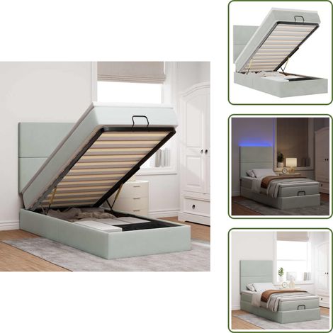 vidaXL Ottoman-Bett mit Matratzen & LEDs Hellgrau 100x200 cm Samt