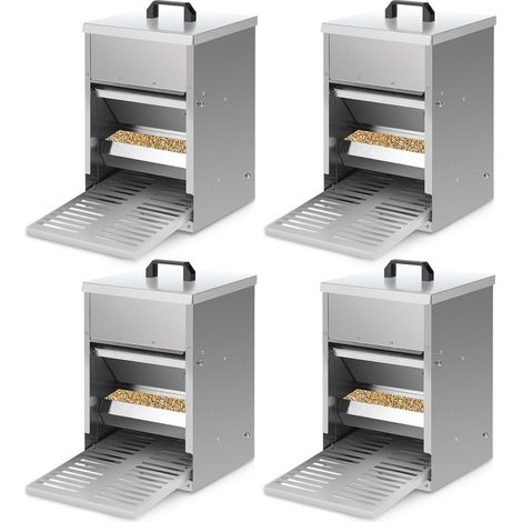 Randaco 4x Mangiatoia per polli in acciaio zincato – Mangiatoia automatica da 5 kg con pedale e protezione impermeabile per polli e altro pollame