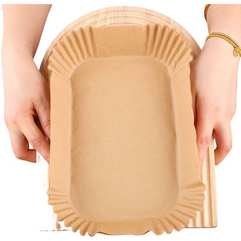 Tapetes de papel para freidoras de aire, 50 hojas por paquete, rectangulares, de 22 cm de largo en la base y 14 cm de ancho en la base. (1/5)