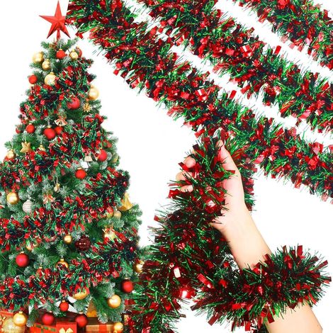 10 M Guirlande de Noel Sapin Artificiel Guirlandes Tinsel Noël Verte et Rouge Guirlande Arbre de Noel pour Décoration Festivals et Fêtes de Noël (1/5)