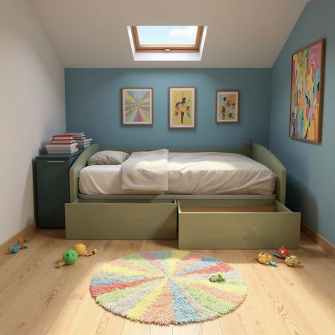 Divano letto singolo 120x190 con cassetti - Ideale per camerette - Salvia