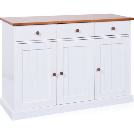 Buffet Bois 3 Portes "Takao" 130cm Blanc & Naturel (1/5)
