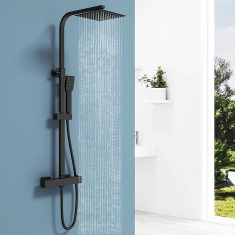 Ocean Sanitaire – Colonne de douche thermostatique 38°C – Système réglable en hauteur – Anti-brûlure – Douche de tête carrée 20 cm – Acier inoxydable (1/5)