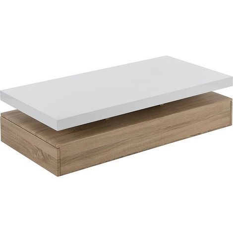 Vente-Unique – Table basse fixe 120 cm avec 2 tiroirs en MDF laqué – Couleur blanc et naturel clair – Finition lisse – Charge max 50 kg