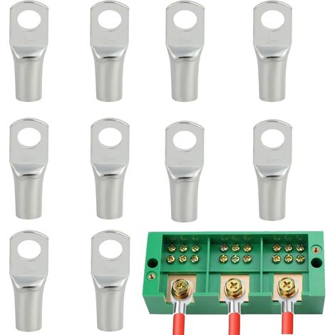 Cosses Tubulaires Kit,10x Cosses Annulaires 50 mm² Trou Ø M8 Cosse de Embouts de Câble de Batterie,Œillet en Cuivre Étamé Cosse à Sertir,Cosse à Sertir a Oeil à Anneau pour Câble Électri (1/5)