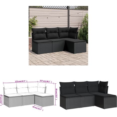 Salon de jardin 4 pcs avec coussins noir résine tressée - Salon De Jardin - Mobilier De Jardin - Salon Extérieur - Ensemble De Canapés - Canapé D'angle - Home & Living (1/3)