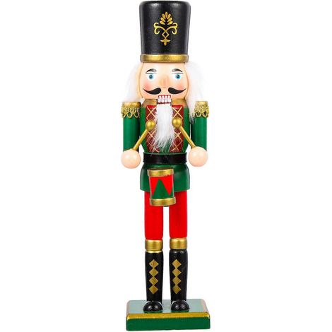 Casse-noisette en bois, marionnette, décoration, figurine de soldat de Noël, artisanat en bois-30CM-Green (1/3)