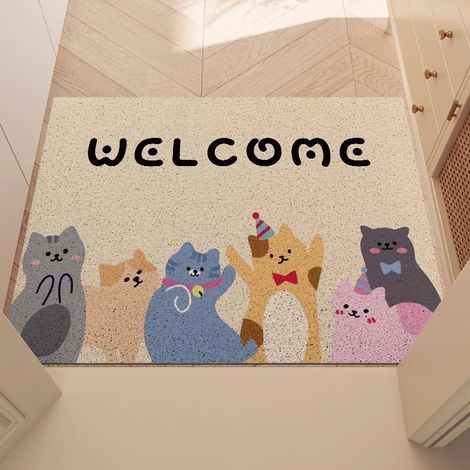 Silk loop doormat, sand and mud sedimentation mat, anti-slip, thickened, stain-resistant, suitable for home use - Cat Party horizontal version - 4575CM silk loop