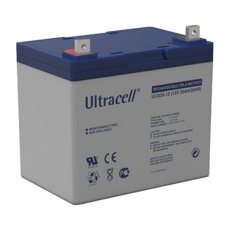 Ultracell – Batterie gel 12V 35Ah UCG3512 – Décharge lente pour solaire et éolien – Sans entretien – Dimensions 195x130x180mm (1/2)