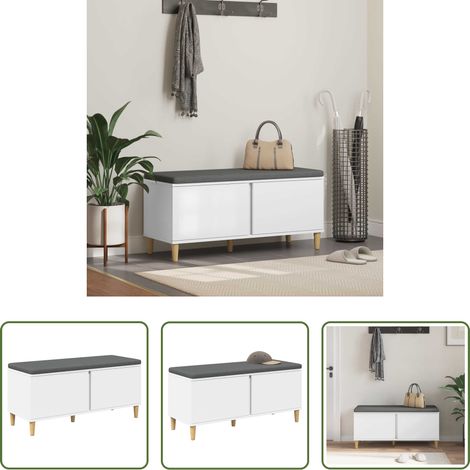 vidaXL Sitzbank -  Flurbank mit Kissen mit Speicher mit Tür Weiß 100 x 38 x 46 cm (1/5)