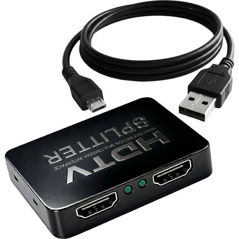 HDMI Splitter 1 Entrée 2 Sorties, Répartiteur HDMI, Double HDMI 4K 3D 1080P Compatible, Adaptateur HDMI pour TV, PC, Projecteur, Console, Transmission Fluide et Synchronisation Parfaite (1/5)