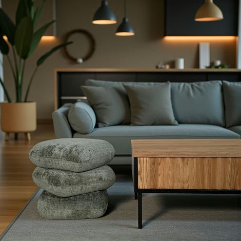 Pouf pivotant vert effet coussins empilés IENA (1/5)