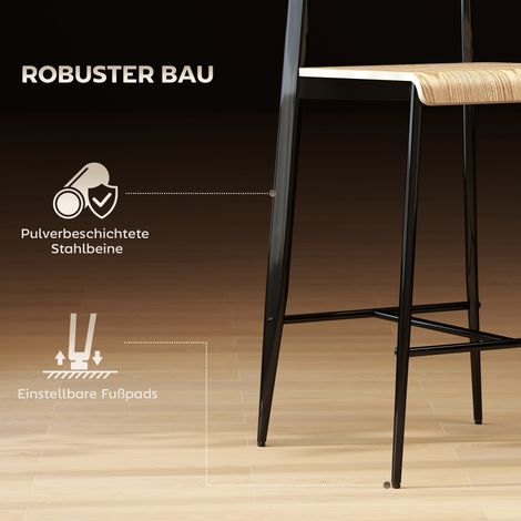 2 lot de tabourets de bar avec dossier, piètement métal, bois, marron clair (1/5)