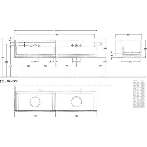 Villeroy & Boch K39150MT WTUS Antao K395 1600x360x500mm