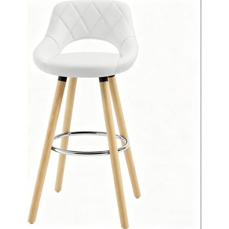 Sgabello da bar bianco in similpelle e legno, con schienale, 96 cm (1/5)