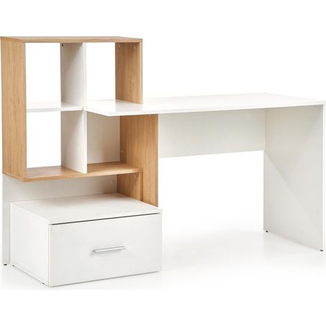 Mesa de oficina Houston 826, Blanco + Roble dorado, Con cajones, Número de puertas: 0, Número de cajones: 1, 75x149x50cm